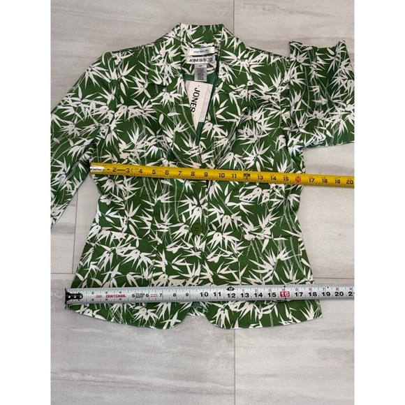 Jones & Co Stretch Single Button Blazer Green White Bamboo Print Size 6P NWT - Picture 13 of 14